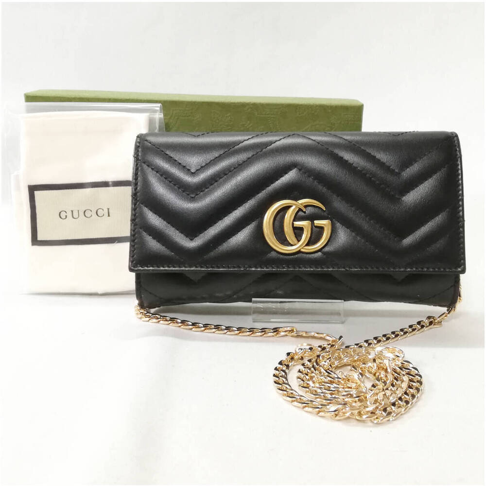 GUCCI GG Marmont Bi fold Long Wallet Leather Black